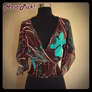 Vintage 1990s KLd Signature Tropical Sheer Blouse